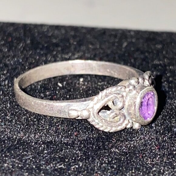 Ring Amethyst Faceted Size 5.5 Vintage Jewelry Sterling Silver Stamped 925 - Picture 10 of 12